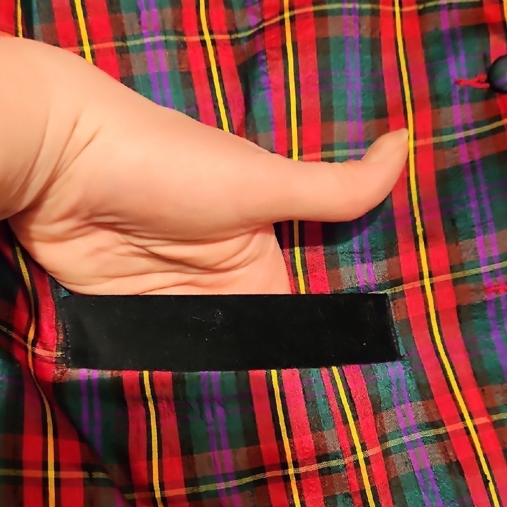 Vintage Red, Black, Green, Yellow, Purple Plaid Vest, Sz L, Velvet Collar, EUC! - Picture 10 of 11
